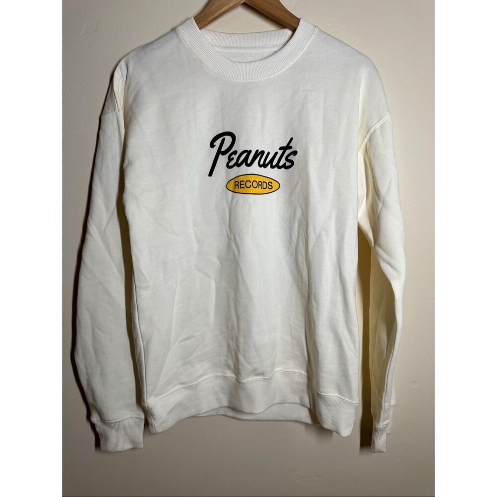Snoopy PEANUTS Records Cream Crewneck Sweater Size Small - Picture 2 of 4